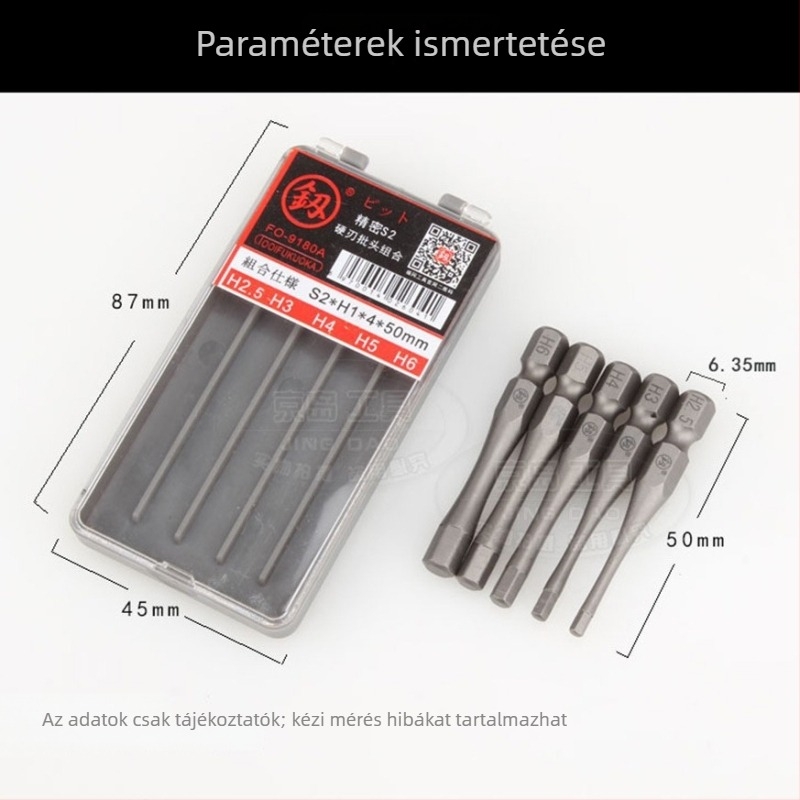 5 darabos csavarhúzóbit készlet, öt különböző csavarfej típussal, S2 szerszámacélból, nem szigetelt, csavarok meghúzására