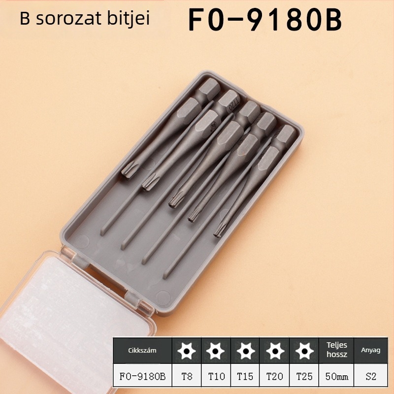 5 darabos csavarhúzóbit készlet, öt különböző csavarfej típussal, S2 szerszámacélból, nem szigetelt, csavarok meghúzására