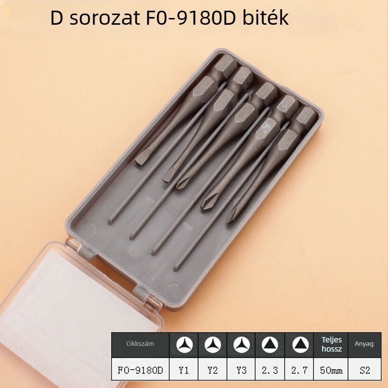 5 darabos csavarhúzóbit készlet, öt különböző csavarfej típussal, S2 szerszámacélból, nem szigetelt, csavarok meghúzására