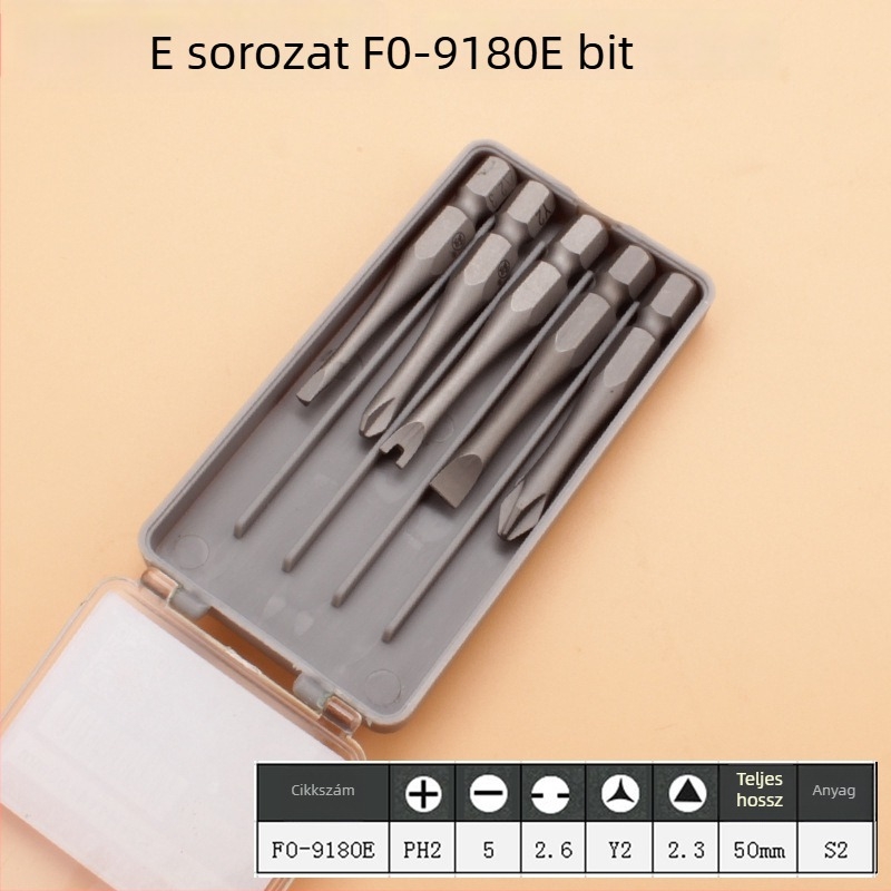 5 darabos csavarhúzóbit készlet, öt különböző csavarfej típussal, S2 szerszámacélból, nem szigetelt, csavarok meghúzására