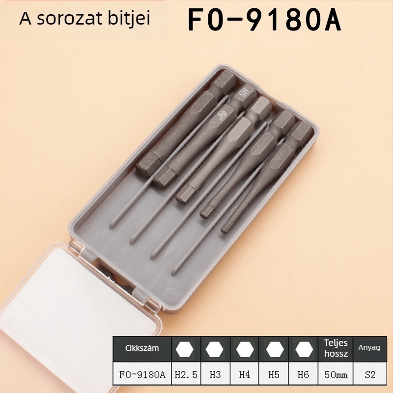 5 darabos csavarhúzóbit készlet, öt különböző csavarfej típussal, S2 szerszámacélból, nem szigetelt, csavarok meghúzására