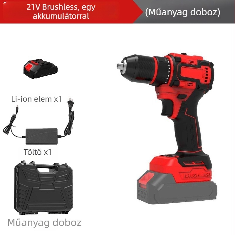 Guofan Brushless vezeték nélküli fúró‑csavarozó, Li‑ion 18–21V, pisztolymarkolat, állandó sebesség, csavarozáshoz és fém- vagy betonfúráshoz