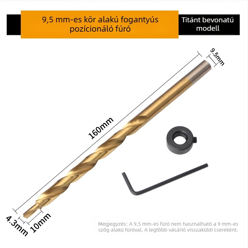 Fából készült lépéses fúró hexagonális nyéllel, 9 mm és 9,5 mm átmérőkkel, hosszított kivitel, 118° külső él