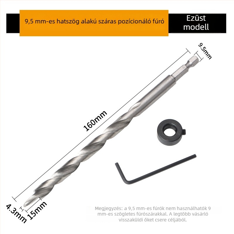 Fából készült lépéses fúró hexagonális nyéllel, 9 mm és 9,5 mm átmérőkkel, hosszított kivitel, 118° külső él