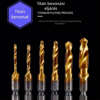 Többfunkciós HSS menetfúró spirálfúróval, hatszögletű nyak, titán bevonatú összetett menetfúró a lyukak megnyitásához