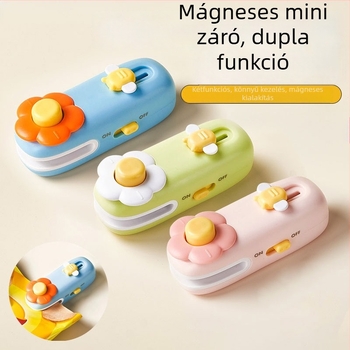 Mini kézi záróberendezés háztartási használatra, műanyag zacskók lezárására, nasik és élelmiszer-tárolására.