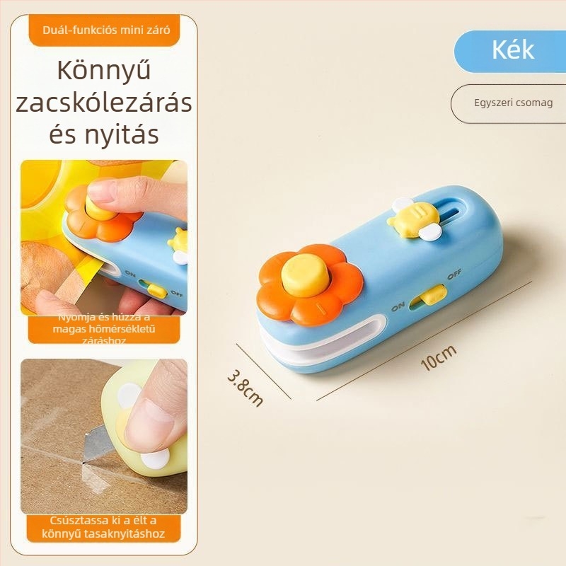 Mini kézi záróberendezés háztartási használatra, műanyag zacskók lezárására, nasik és élelmiszer-tárolására.