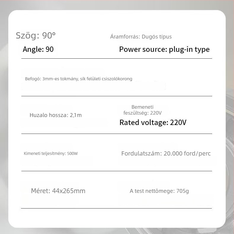 Állítható sebességű kézi elektromos csempevarró csiszoló- és gravírozó készülék, 90°-os fej, kompakt kialakítás, hálózati tápellátás 110–220V