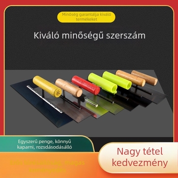 Rozsdamentes acél vakolókanál, vastagodott penge, hosszú fa markolat, földmunkákhoz
