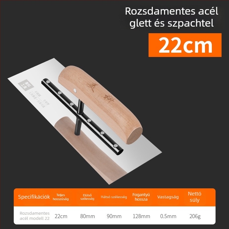 Rozsdamentes acél vakolat- és kőműves szerszámkészlet: glettelő lapát, kaparó glett, kőműves eszközök