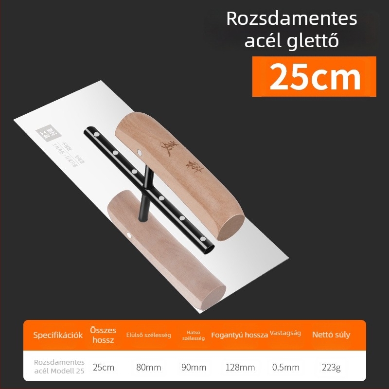 Rozsdamentes acél vakolat- és kőműves szerszámkészlet: glettelő lapát, kaparó glett, kőműves eszközök
