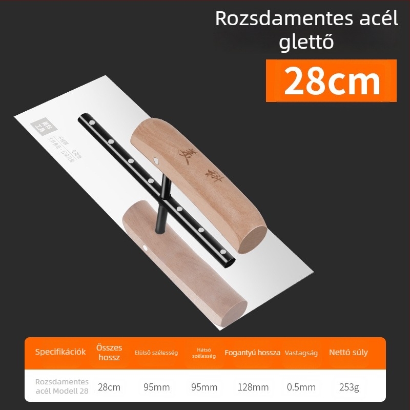 Rozsdamentes acél vakolat- és kőműves szerszámkészlet: glettelő lapát, kaparó glett, kőműves eszközök