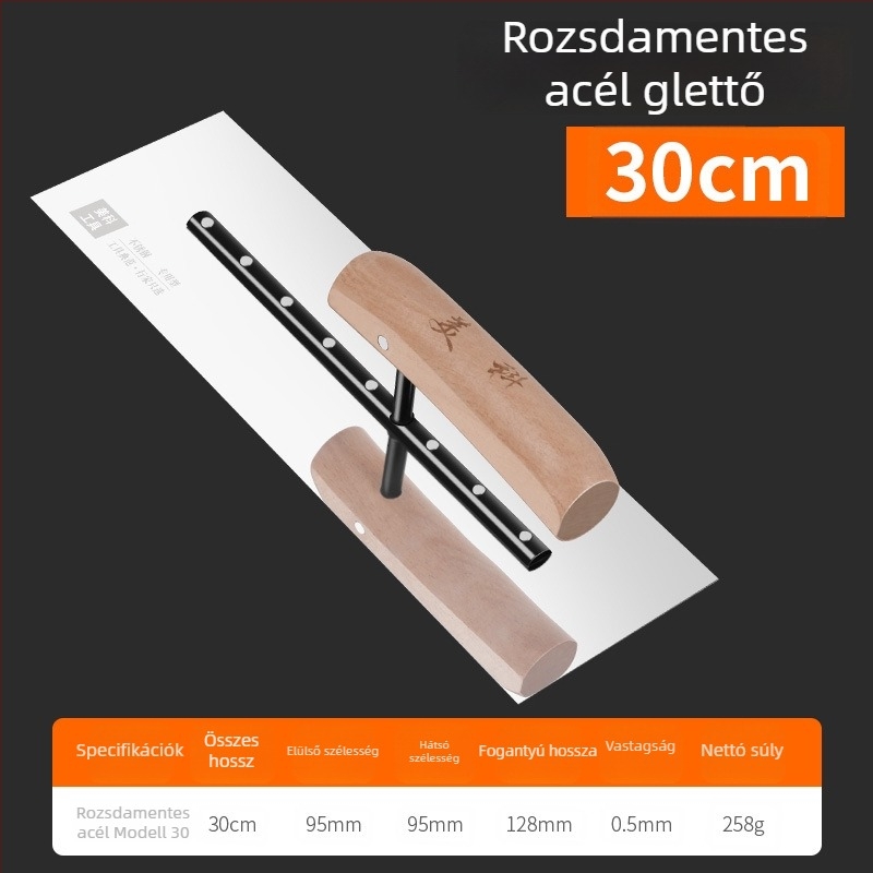 Rozsdamentes acél vakolat- és kőműves szerszámkészlet: glettelő lapát, kaparó glett, kőműves eszközök