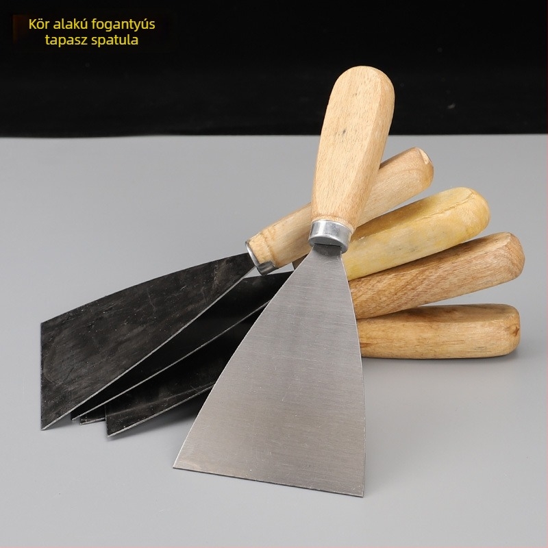 Fa nyelű glettvas spatula, 45# acél pengével, Solid Wood sorozat kerek fogantyúval, alkalmas por eltávolítására és glettelésre