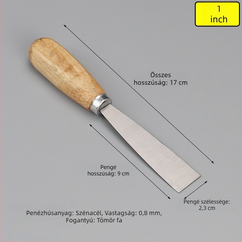 Fa nyelű glettvas spatula, 45# acél pengével, Solid Wood sorozat kerek fogantyúval, alkalmas por eltávolítására és glettelésre