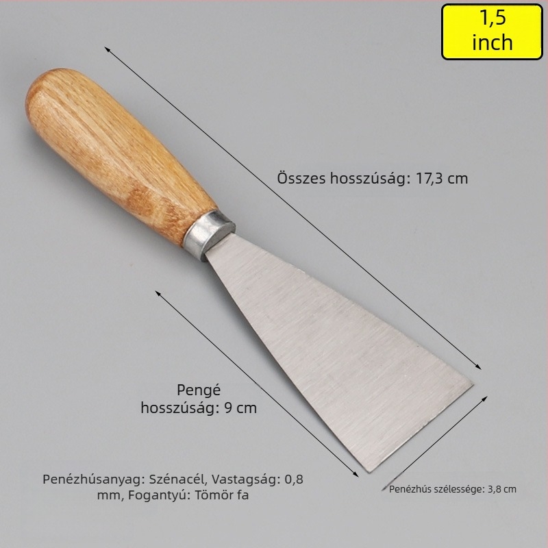 Fa nyelű glettvas spatula, 45# acél pengével, Solid Wood sorozat kerek fogantyúval, alkalmas por eltávolítására és glettelésre