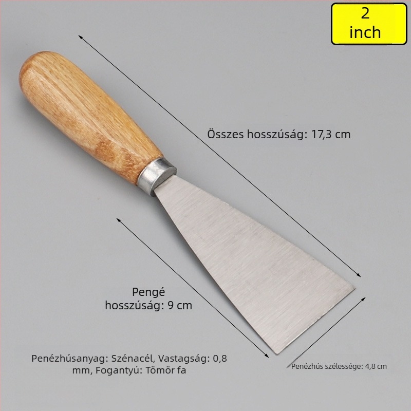 Fa nyelű glettvas spatula, 45# acél pengével, Solid Wood sorozat kerek fogantyúval, alkalmas por eltávolítására és glettelésre