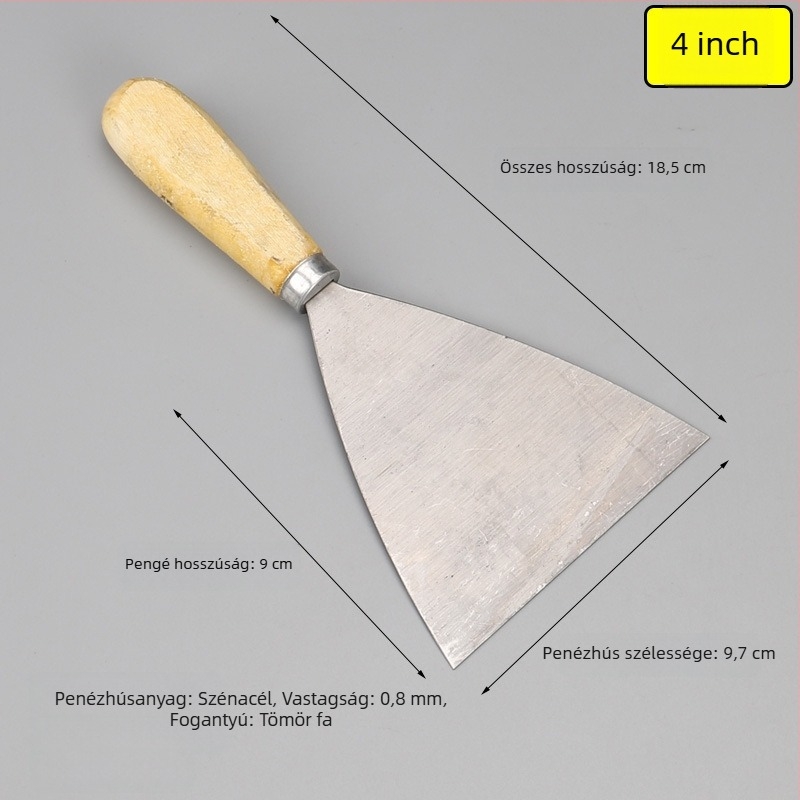Fa nyelű glettvas spatula, 45# acél pengével, Solid Wood sorozat kerek fogantyúval, alkalmas por eltávolítására és glettelésre