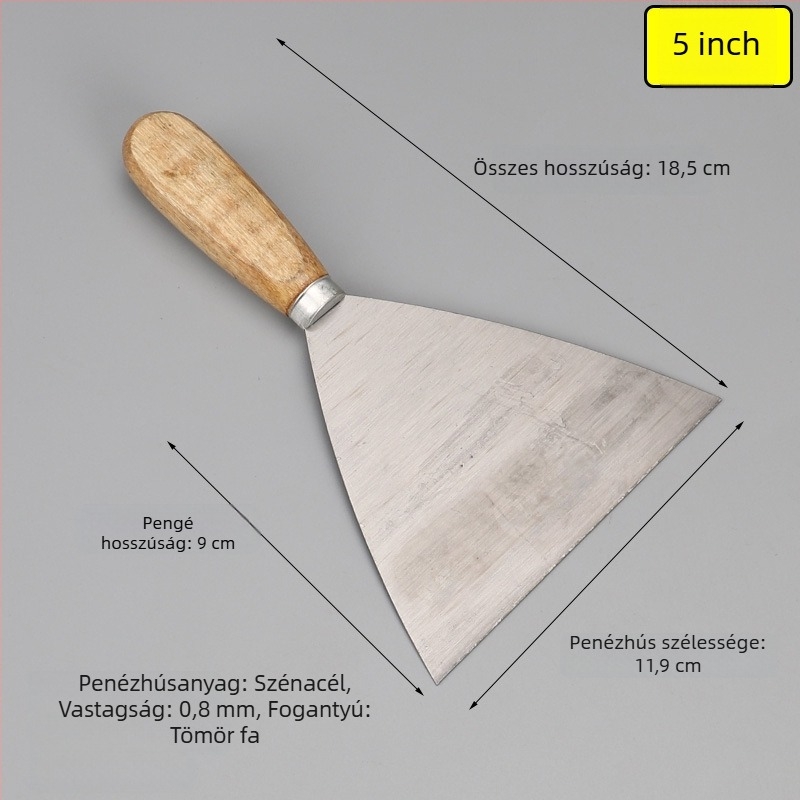 Fa nyelű glettvas spatula, 45# acél pengével, Solid Wood sorozat kerek fogantyúval, alkalmas por eltávolítására és glettelésre