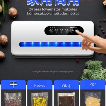 Élelmiszer vákuumcsomagoló gép, automata, frissesség megőrzése, kompressziós zacskóval történő csomagolás, kis otthoni és kereskedelmi felhasználásra