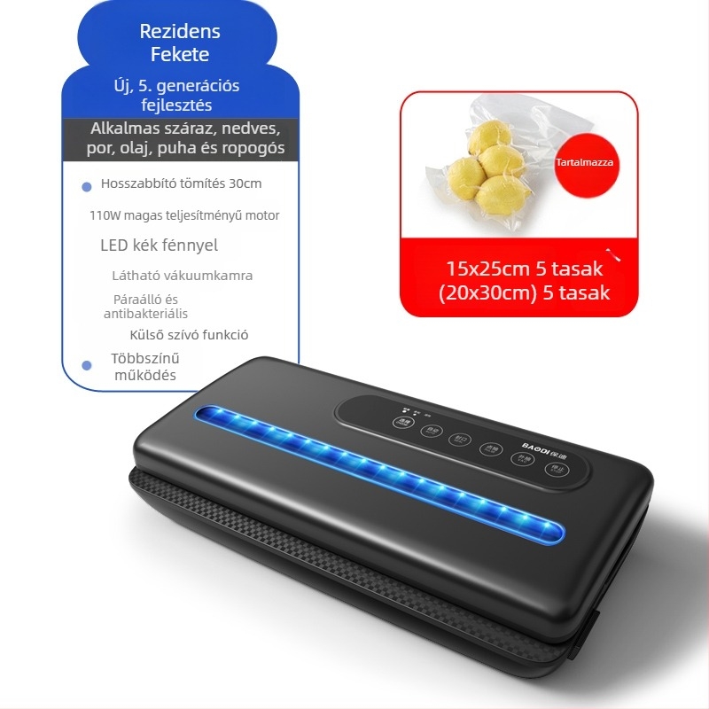 Élelmiszer vákuumcsomagoló gép, automata, frissesség megőrzése, kompressziós zacskóval történő csomagolás, kis otthoni és kereskedelmi felhasználásra
