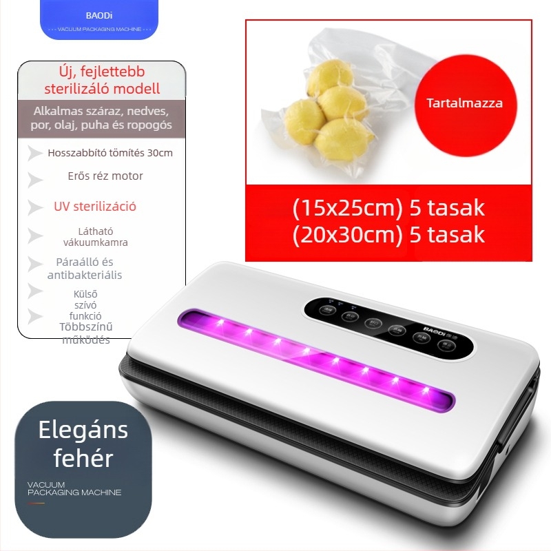 Élelmiszer vákuumcsomagoló gép, automata, frissesség megőrzése, kompressziós zacskóval történő csomagolás, kis otthoni és kereskedelmi felhasználásra