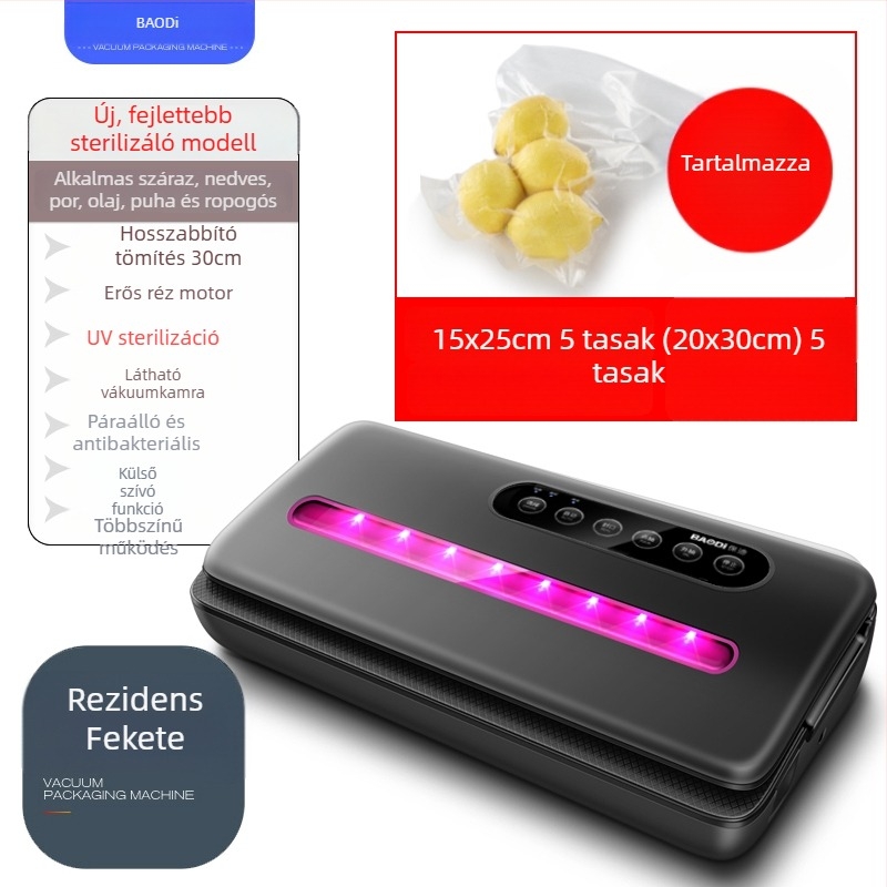 Élelmiszer vákuumcsomagoló gép, automata, frissesség megőrzése, kompressziós zacskóval történő csomagolás, kis otthoni és kereskedelmi felhasználásra