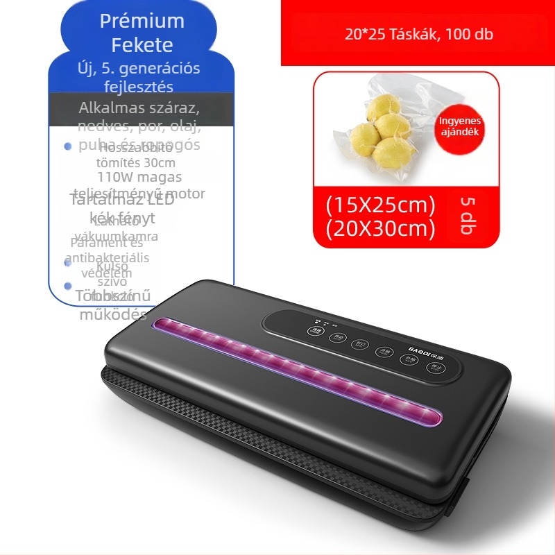 Élelmiszer vákuumcsomagoló gép, automata, frissesség megőrzése, kompressziós zacskóval történő csomagolás, kis otthoni és kereskedelmi felhasználásra