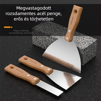 Rozsdamentes acél glettkés lakkozott nyéllel; többfunkciós kaparó gletteléshez és falak tisztításához