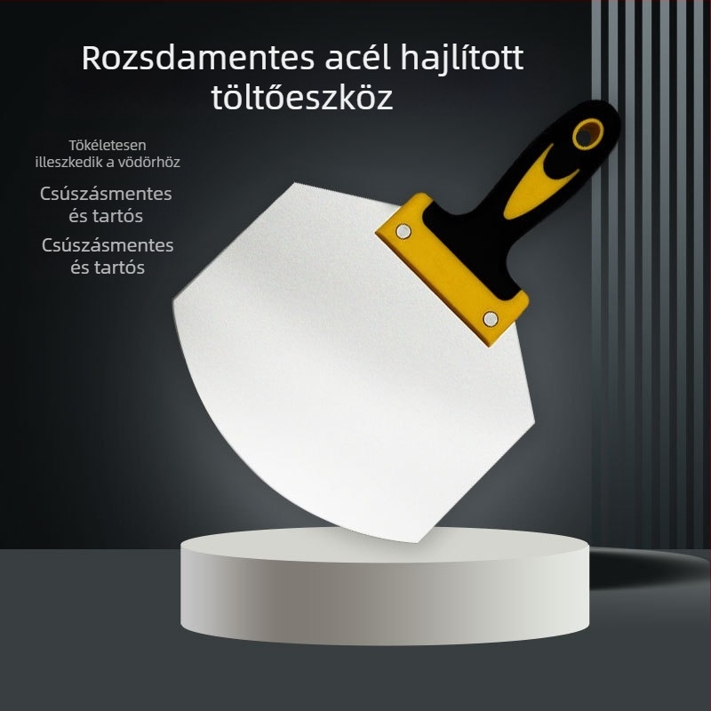 Ívelt formájú rozsdamentes acél vakolóeszközök készlet – spatula és glettelőfejek