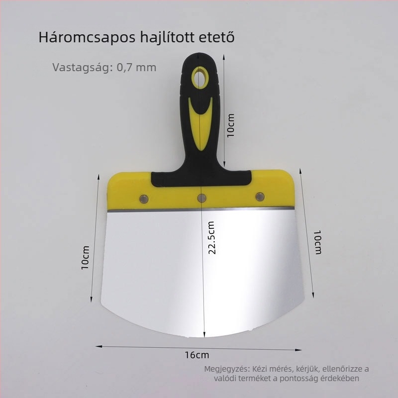 Ívelt formájú rozsdamentes acél vakolóeszközök készlet – spatula és glettelőfejek