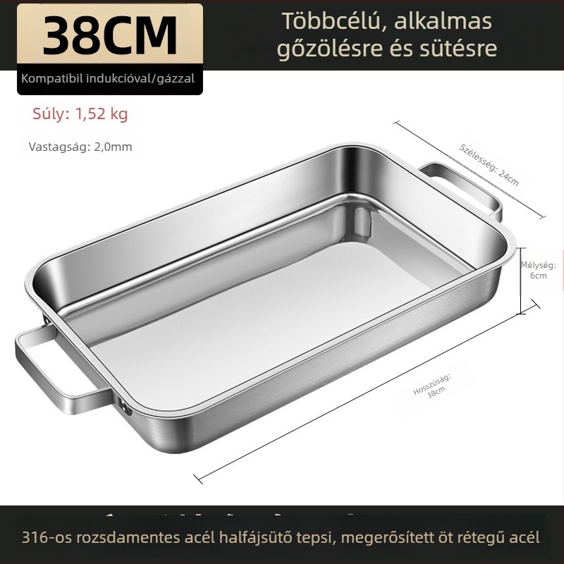 Szögletes 316 rozsdamentes acél grill tálca indukciós főzőlaphoz, polírozott felülettel, bevonat nélküli