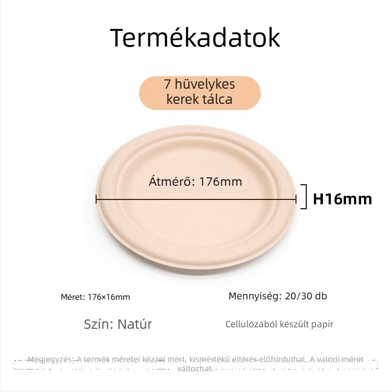 Cukornád rostjából készült kerek egyszer használatos ebédedény, biológiailag lebomló, vastagított kialakítás, mikrohullámú sütőben is használható, 20 db/csomag