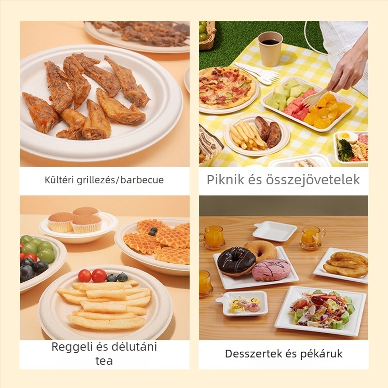 Cukornád rostjából készült kerek egyszer használatos ebédedény, biológiailag lebomló, vastagított kialakítás, mikrohullámú sütőben is használható, 20 db/csomag