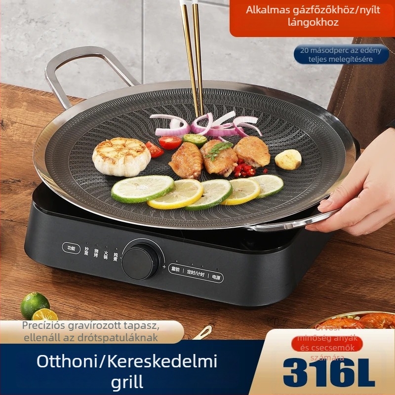 316L rozsdamentes acél grill serpenyő, kör alakú, gyors felmelegítés, multifunkcionális, testreszabás elérhető