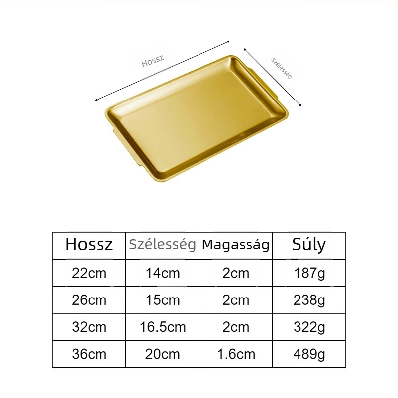 Koreai stílusú téglalap alakú tálca 304 rozsdamentes acélból, tükrös felülettel, egyszínű dizájn, modern minimalista stílus