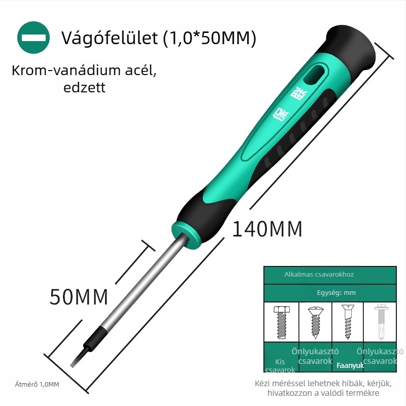 Csavarhúzó készlet lapos, keresztes és ötszög fejű bitekkel mobiltelefonok, órák és szemüvegek javítására | szénacél