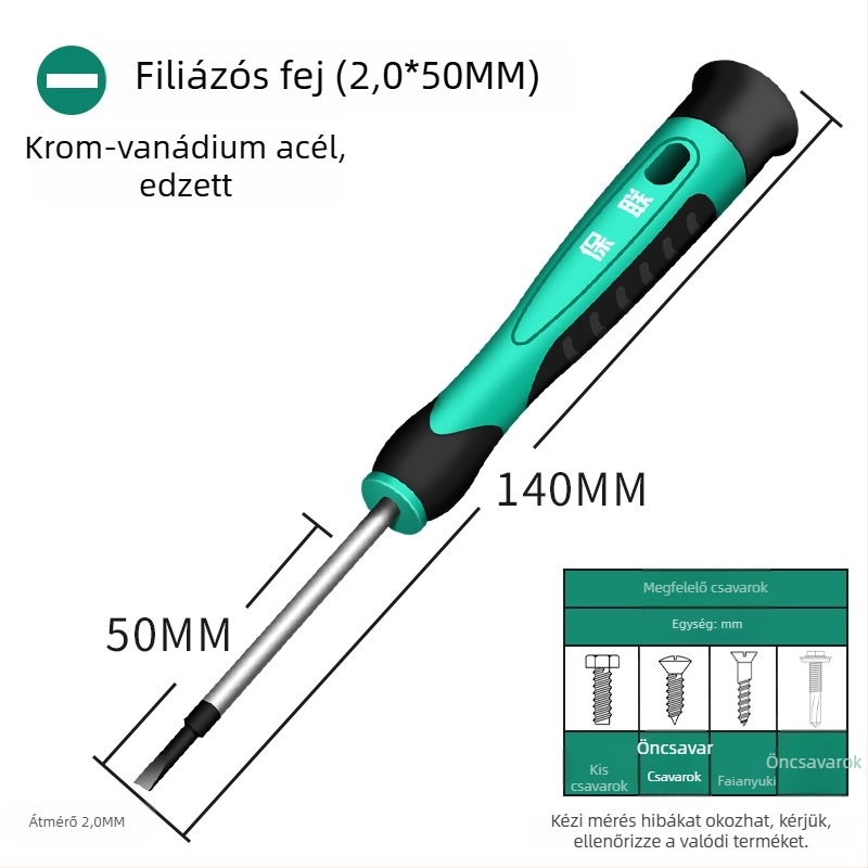 Csavarhúzó készlet lapos, keresztes és ötszög fejű bitekkel mobiltelefonok, órák és szemüvegek javítására | szénacél