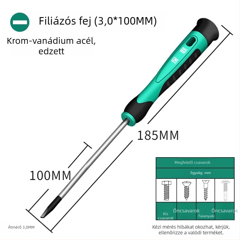Csavarhúzó készlet lapos, keresztes és ötszög fejű bitekkel mobiltelefonok, órák és szemüvegek javítására | szénacél