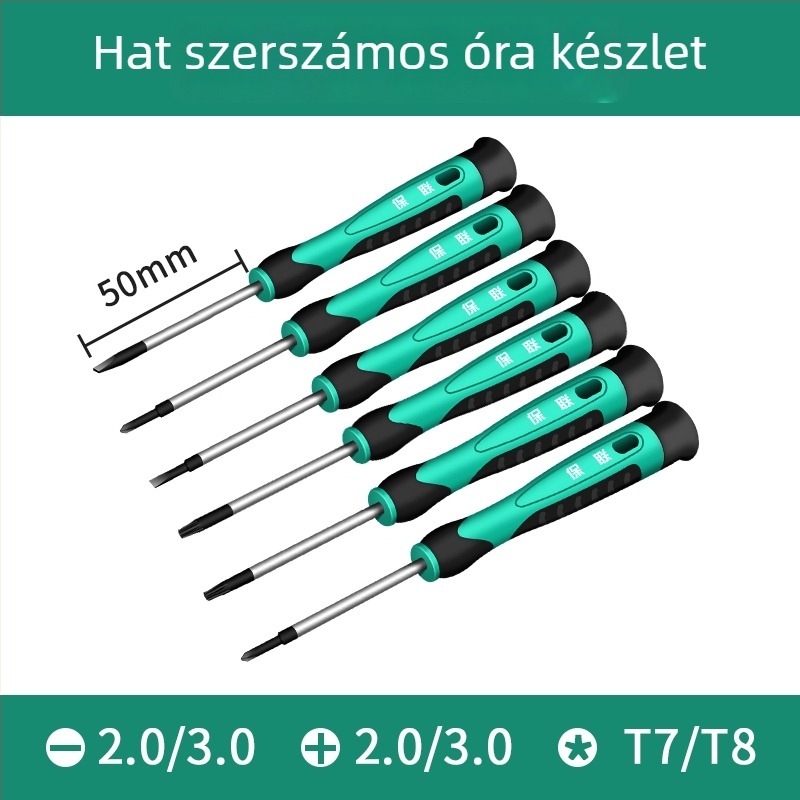 Csavarhúzó készlet lapos, keresztes és ötszög fejű bitekkel mobiltelefonok, órák és szemüvegek javítására | szénacél