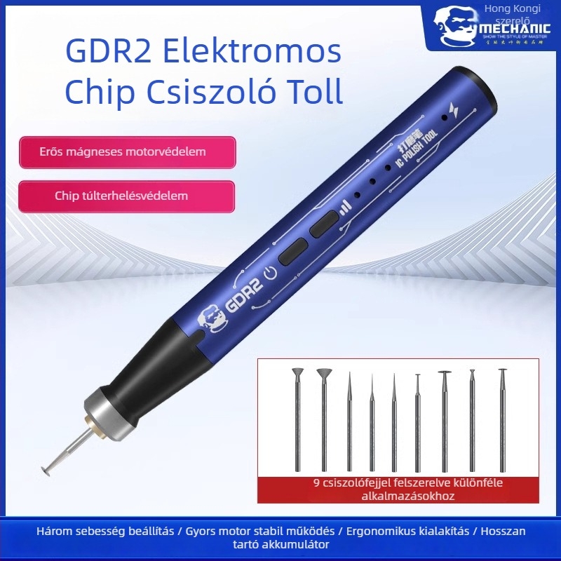 Elektromos csiszoló toll mobiltelefon-javításhoz, GDR2 sorozat, három sebesség, újra tölthető Li‑ion akkumulátor, tartomány 3.7–5V, csiszoló fej