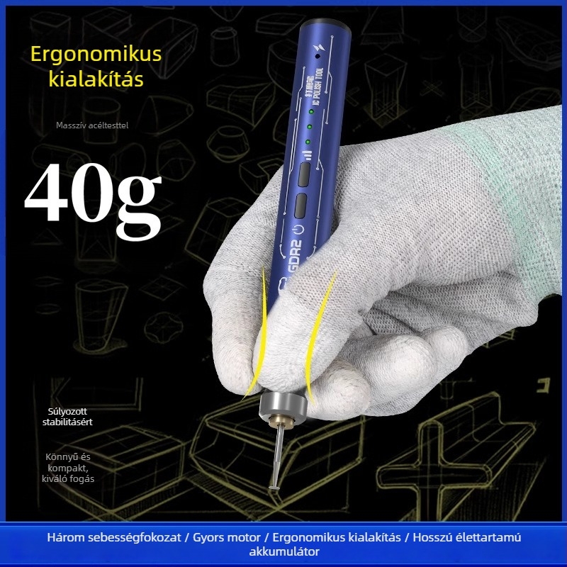 Elektromos csiszoló toll mobiltelefon-javításhoz, GDR2 sorozat, három sebesség, újra tölthető Li‑ion akkumulátor, tartomány 3.7–5V, csiszoló fej