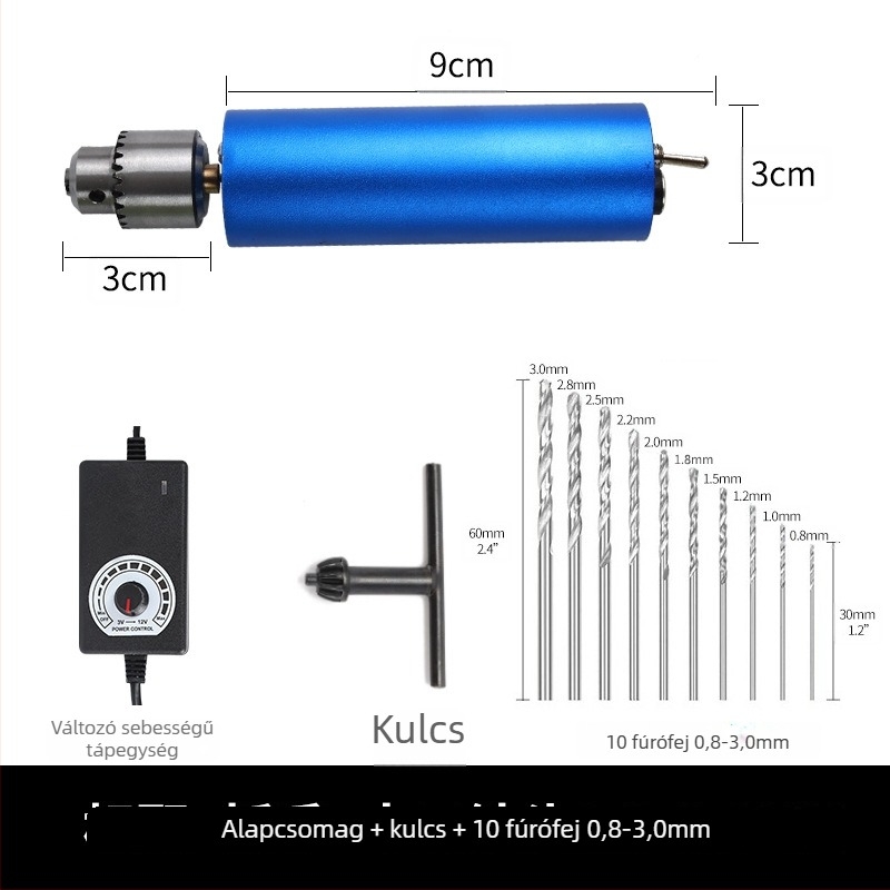 Mini kézi elektromos fúró lépcsőmentes sebességszabályozással, jáde faragláshoz és tisztításhoz, többfunkciós eszköz, 12V DC, fúrócsúccsal