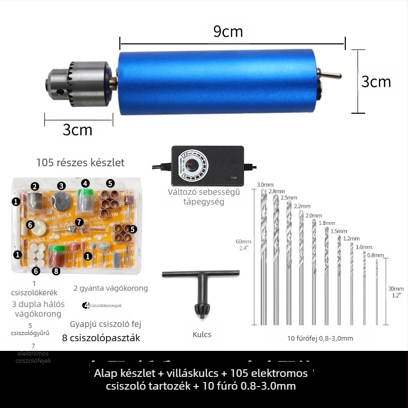 Mini kézi elektromos fúró lépcsőmentes sebességszabályozással, jáde faragláshoz és tisztításhoz, többfunkciós eszköz, 12V DC, fúrócsúccsal