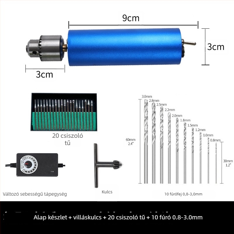 Mini kézi elektromos fúró lépcsőmentes sebességszabályozással, jáde faragláshoz és tisztításhoz, többfunkciós eszköz, 12V DC, fúrócsúccsal