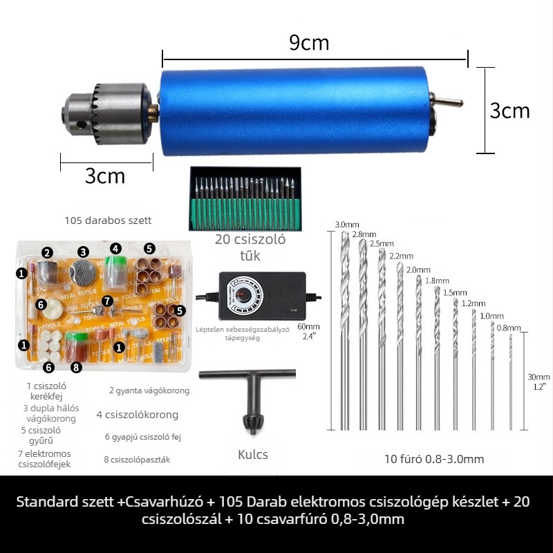 Mini kézi elektromos fúró lépcsőmentes sebességszabályozással, jáde faragláshoz és tisztításhoz, többfunkciós eszköz, 12V DC, fúrócsúccsal