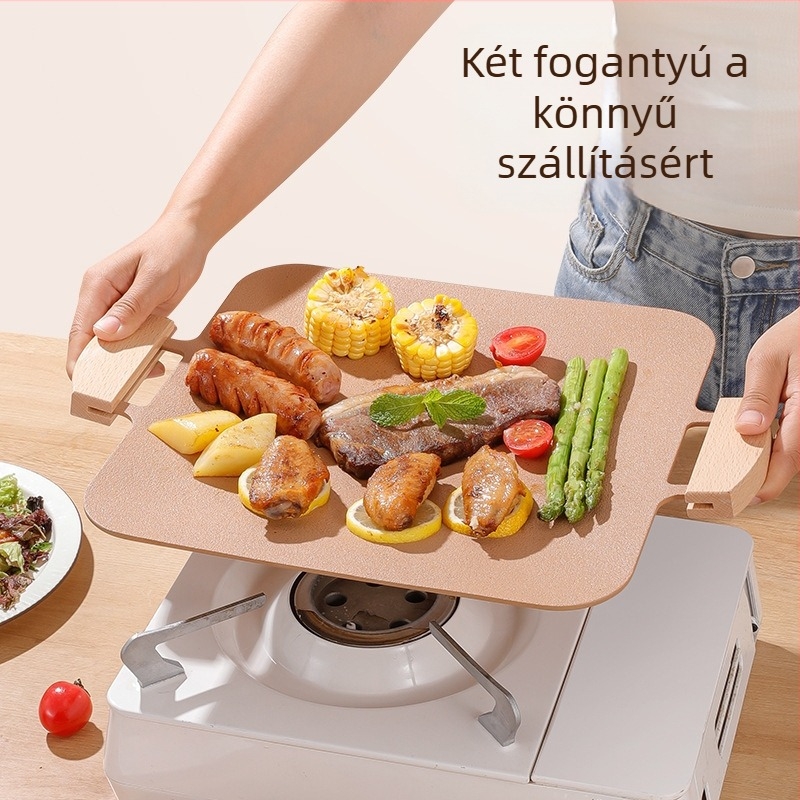 Alumínium négyszögletes teppanyaki grillsütő, füstmentes, hordozható, többfunkciós, tapadásmentes, könnyen tisztítható, 1,1 kg