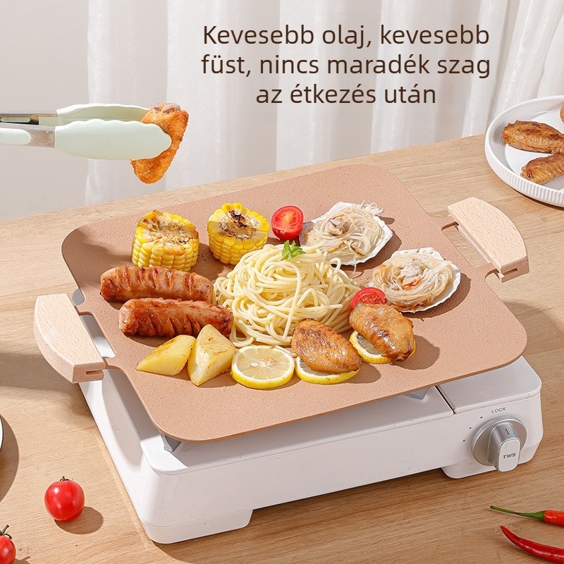 Alumínium négyszögletes teppanyaki grillsütő, füstmentes, hordozható, többfunkciós, tapadásmentes, könnyen tisztítható, 1,1 kg