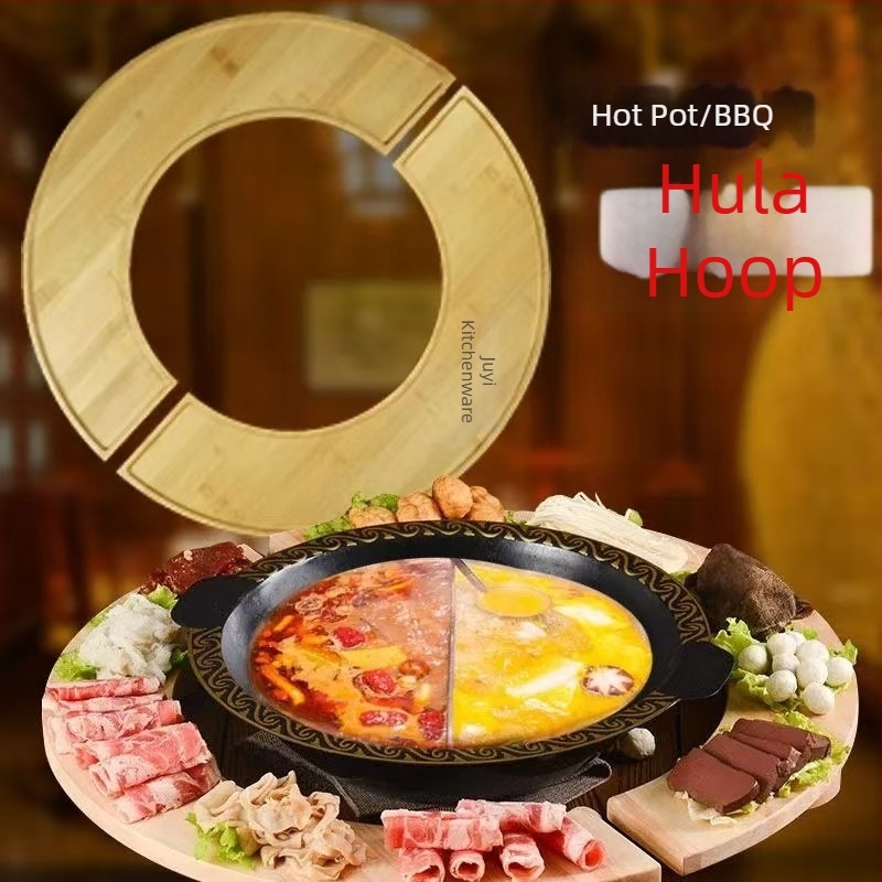 Fából készült kör alakú tálak készlet japán és koreai barbecue-hoz és Hot Pot-hoz – forgatható lemez