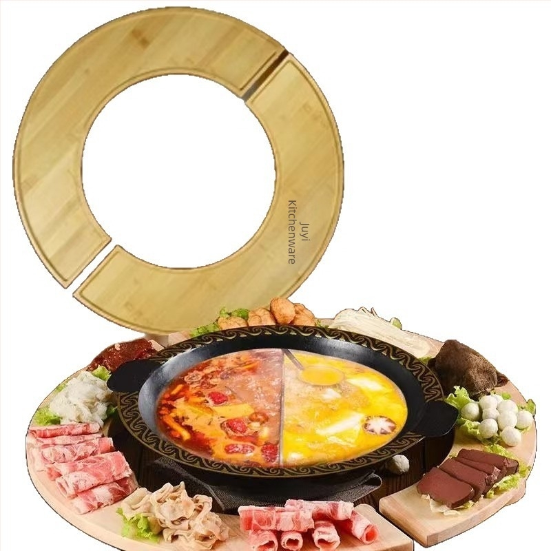 Fából készült kör alakú tálak készlet japán és koreai barbecue-hoz és Hot Pot-hoz – forgatható lemez